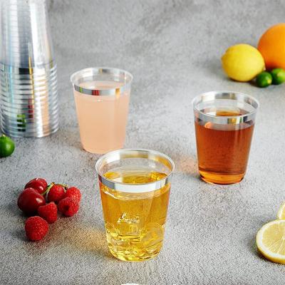 25 Stück 10oz Plastikbecher mit Rand, Einweg-Partybecher, perfekt für Bier, Saft, Limonade, Whisky, Cocktails, Soda, Latte Macchiato
