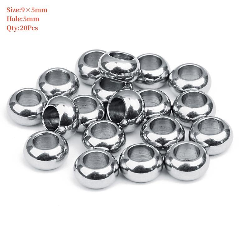Stainless Steel Beads Square Round Big Hole Loose Spacer Bead For Jewelry Making Charm Bracelets Necklace Finding