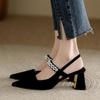 Baotou Sandals Women's Summer French Evening Breeze Gentle High Heel Thick Heel Niche Black Temperament Pointed Mary Jane Single Shoes