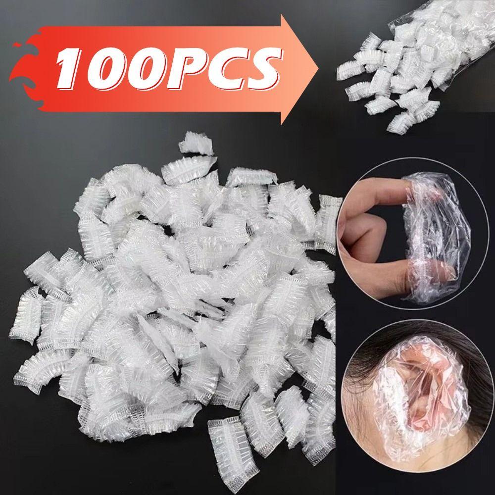 100PCS Elastic Hair Dyeing Ear Sleeve Waterproof Ear Protector Caps for Shower Salon