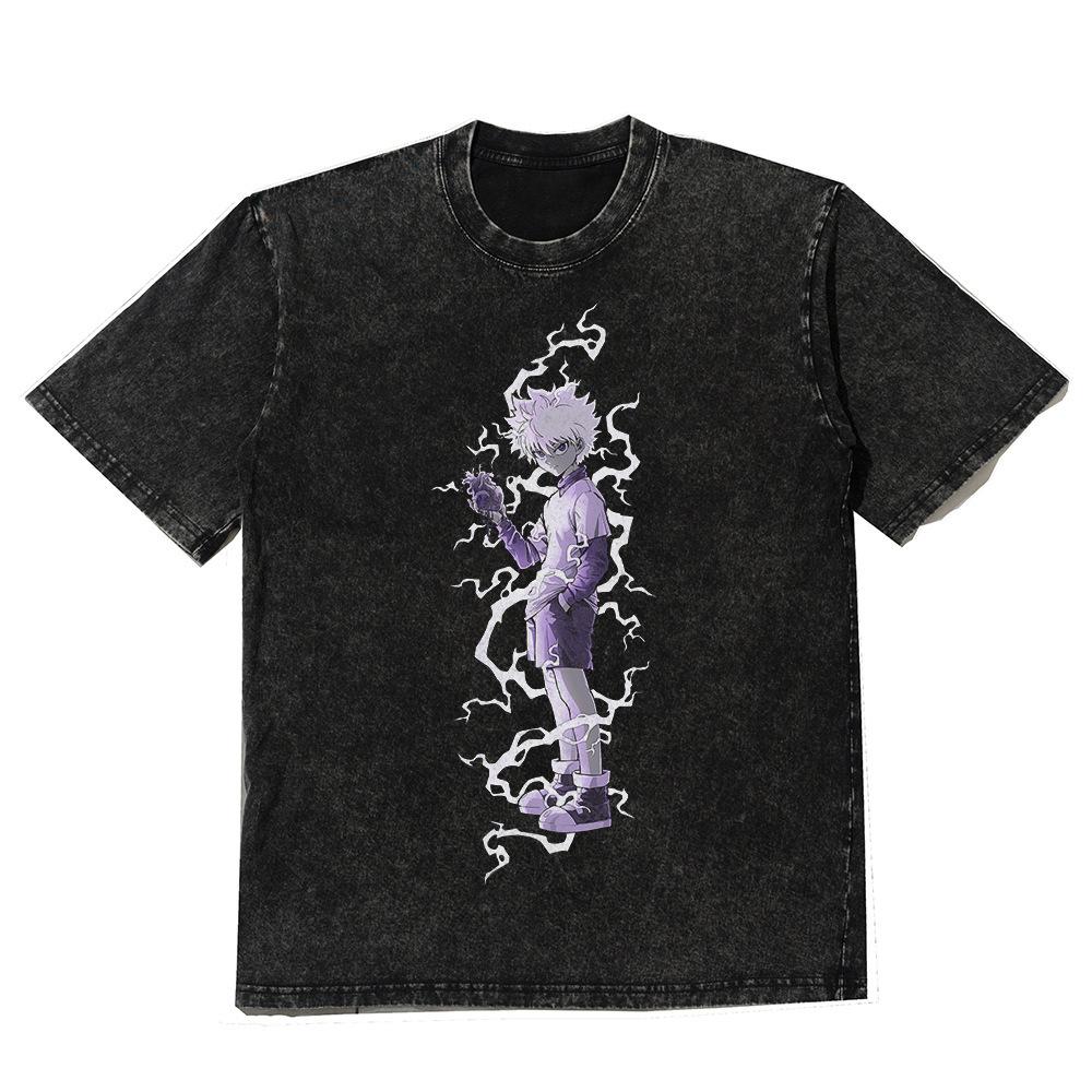 Men Streetwear T-Shirt Vintage Washed Anime Graphic Print T S
