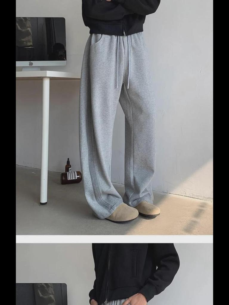 Men's Autumn Retro Tie-Dye Wide-Leg Sweatpants with Side Stripes