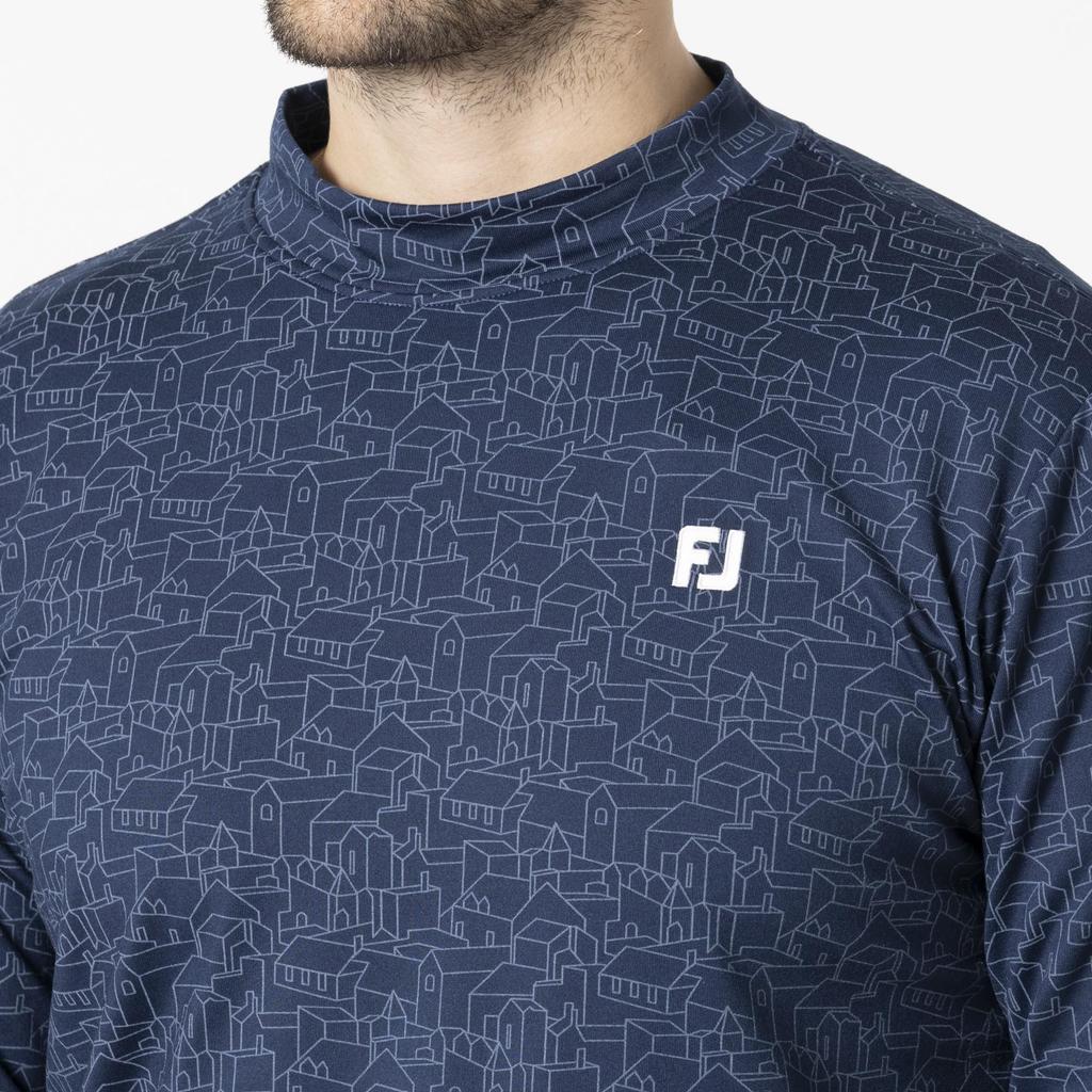 FootJoy Men's Brushed Scottish Print Long Sleeve Mock Neck Shirt, Navy, XXL (FJ-F24-S17, 32103-XXL)
