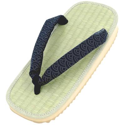 [Ai-Ai] Sandals, Sponge Sole, Tatami Straps, Indigo Dyed Pattern, Stripe/Hemp Leaf/Seigaiha Pattern, Black Straps, 5 Sizes Available [Made In Japan] (