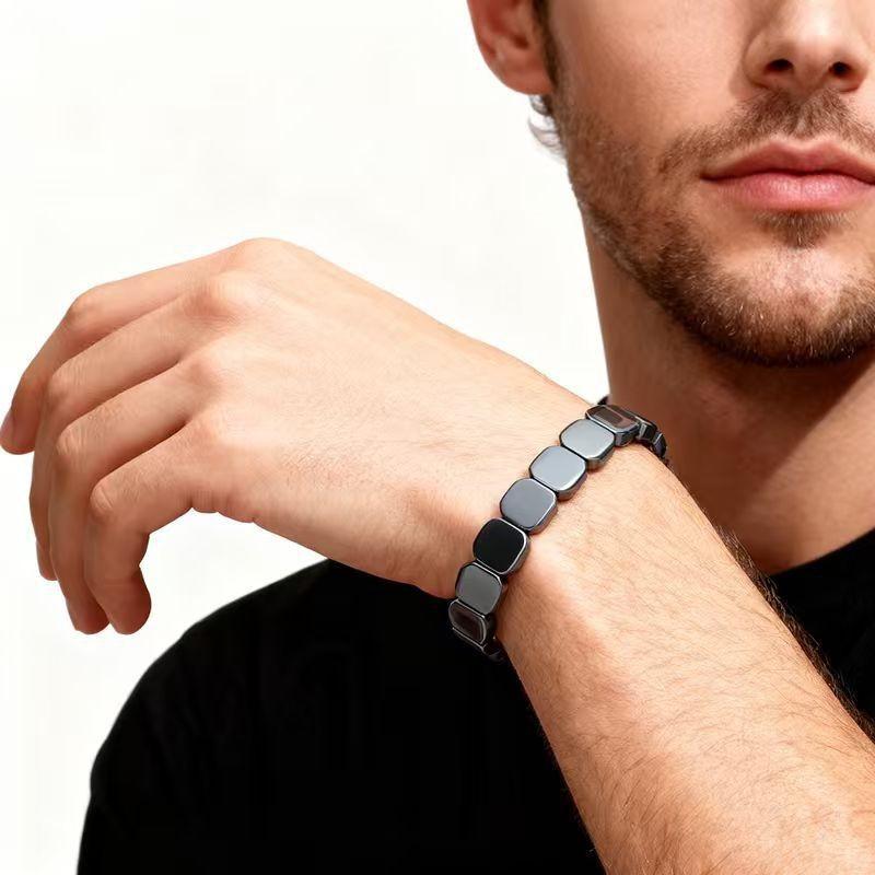 Hematite Beaded Bracelet for Men Natural Stone Stretch Healing Jewelry for Anxiety Relief Office Daily Wear