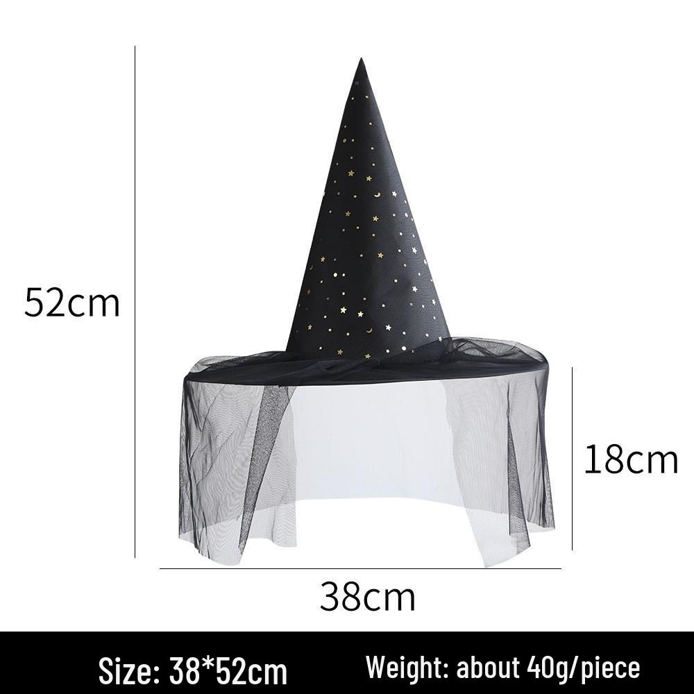 Halloween Witch Hat with Silver Buckle & Gauze - Kids & Adults Costume Accessory