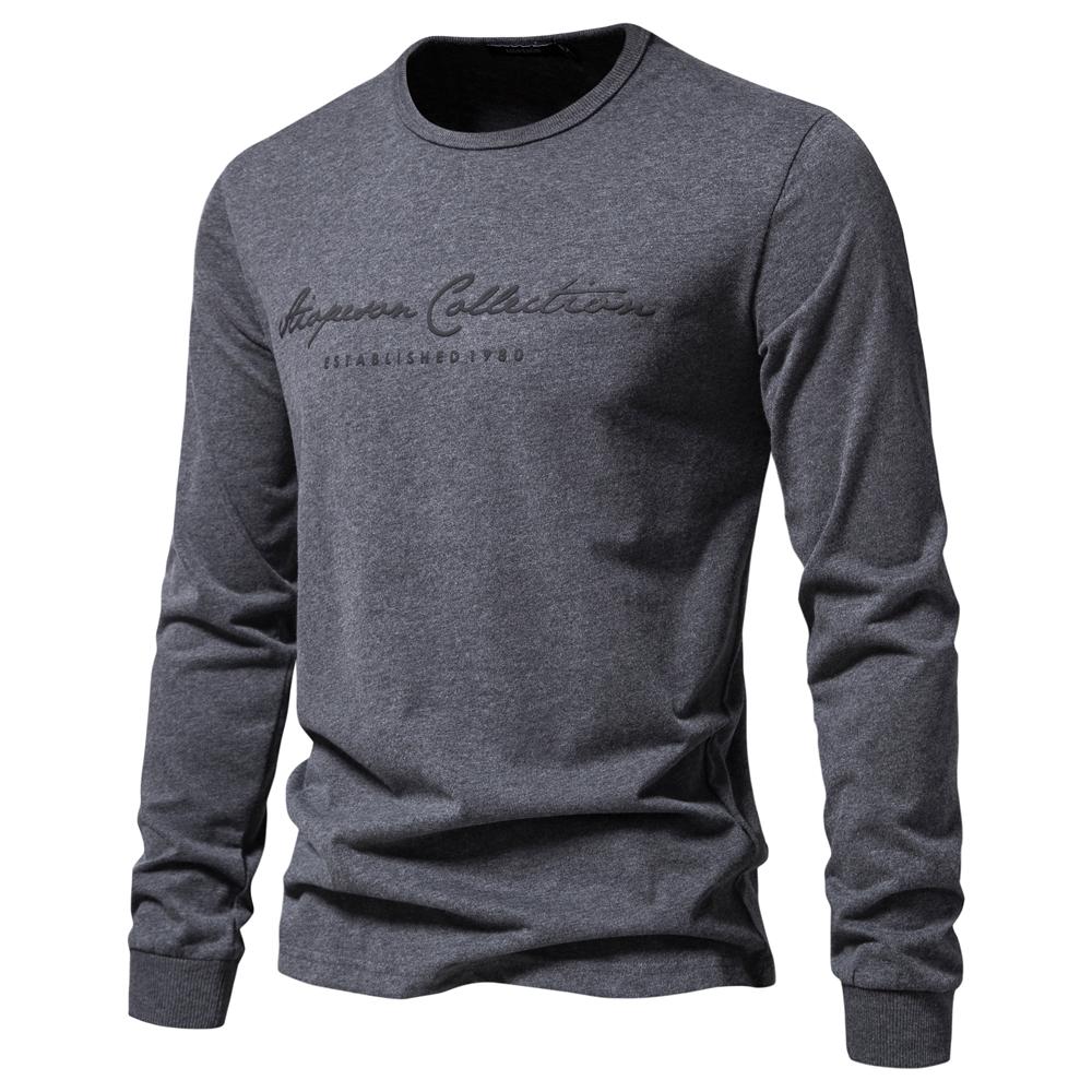 100% Cotton Long Sleeve Men's T-shirt Solid Color Letter Print Casual T Shirts for Men New Spring Tops Tee Men Clothing