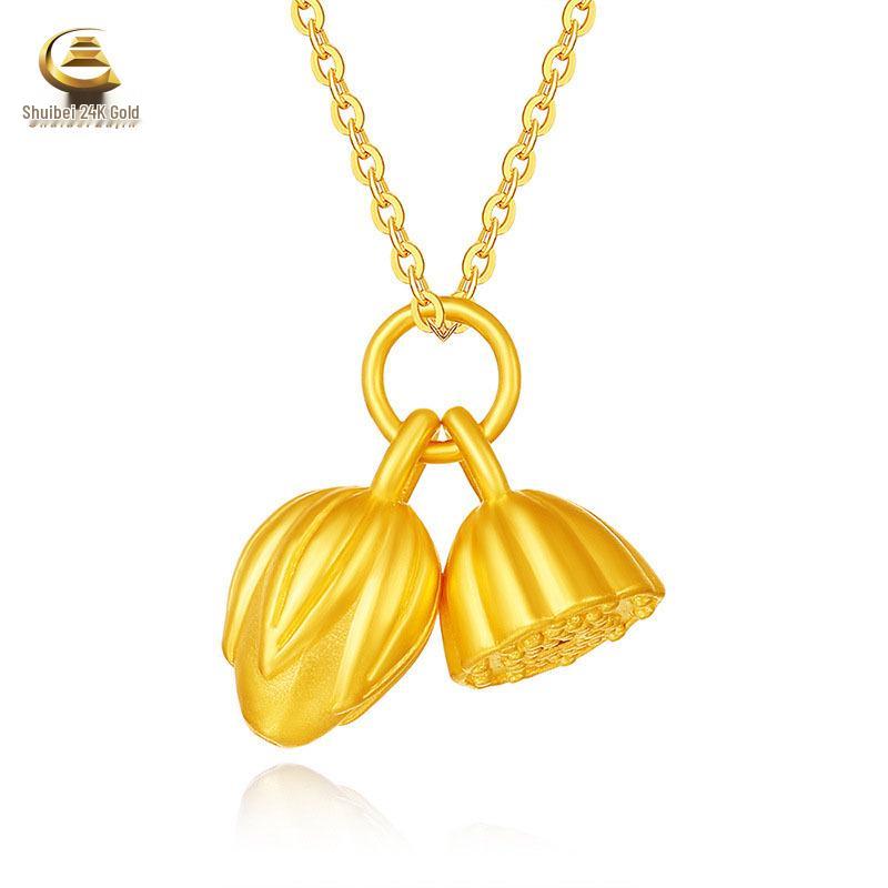 Rose Flower Crown Pure Gold 999 Pendant Set for Women - Qixi Valentine's Day Gift