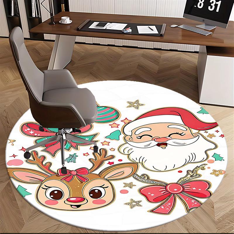 1ks Vánoční Santa Claus a Sob Kulatý Koberec Anime Kreslený Design, Sváteční Dárek, Protiskluzová Rohožka pod Kancelářskou Židli, Domácí Dekorace, Obývací Pokoj
