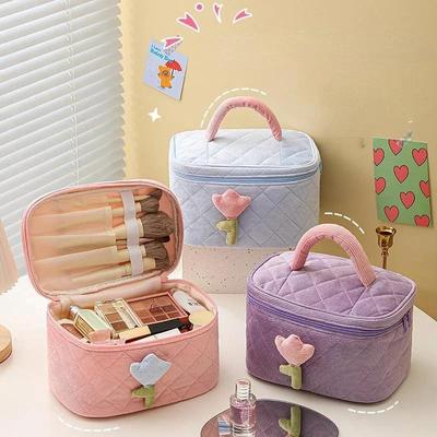 Core Velvet Makeup Bag Cosmetic Makeup Brush Storage Bag Portable Large Capacity Cosmetic Storage Bag Travel Makeup Bag