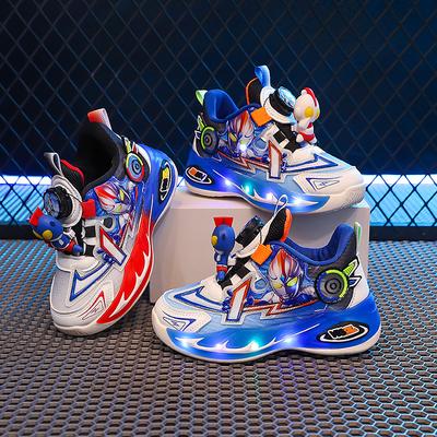 Buty dziecięce Chłopięce Sneakersy Jesień 2025 Nowe Świecące Buty Tatusia Oddychające Ultraman Chłopięce Kręcąca się Klamra