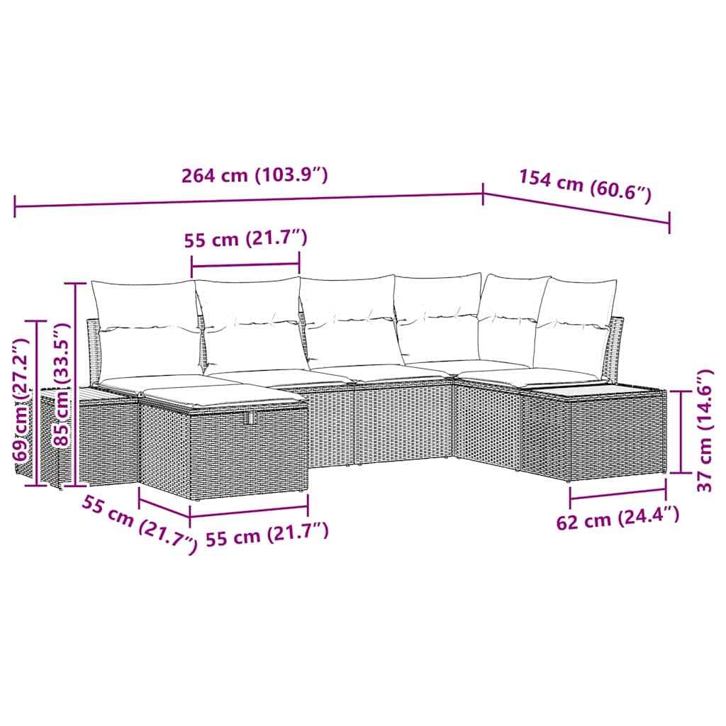 Garden Sofa Set with Cushions and Storage Black Poly Rattan