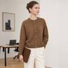 Retro literary and artistic autumn and winter comfortable gold buckle crew neck knitted cardigan solid color women's sweater cardigan gold buckle 