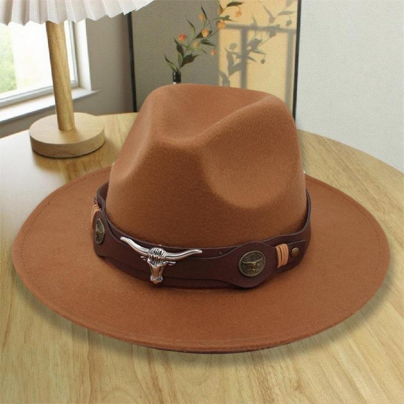 Hat Men's and Women's Felt Hat Fashion Personality Size Bull Head Jazz Hat Mongolian Tibetan Western Riding Sun Hat