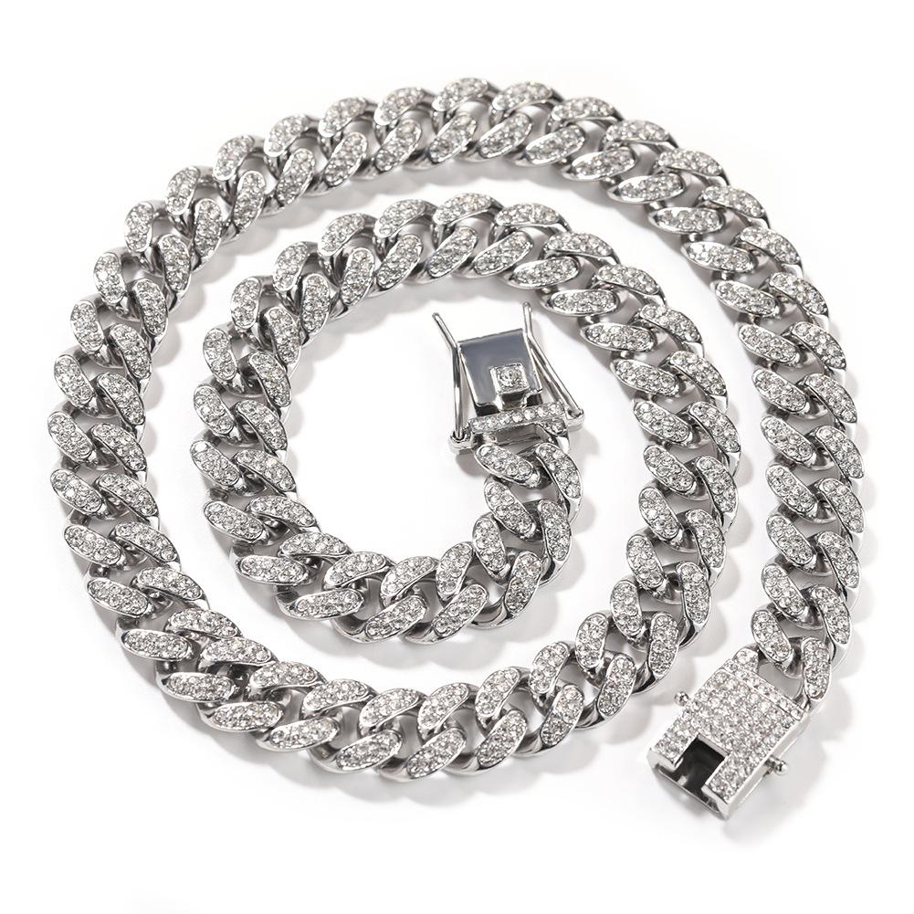 Hip Hop 12mm Alloy Diamond-encrusted Men's Cuban Necklace Street Niche Versatile Jewelry