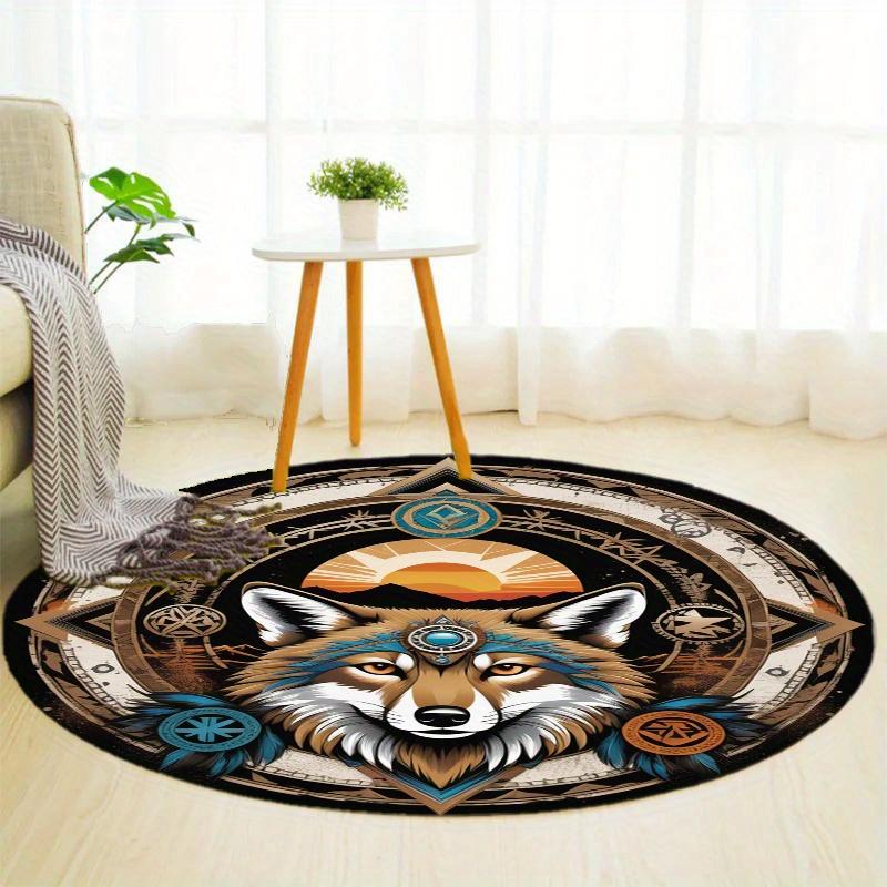 S Natural Wolf Round Rug Nonslip Area Rug Office Chair Mat Carpet For Living Room Bedroom Home Decor
