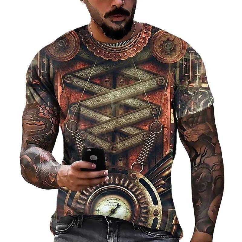 Vintage Men' S T-shirts 3D Clock Printed Crew Neck Short Sleeve Tops Street Hip Hop T Shirt Oversized Tee Shirt Men Clothing Y2k