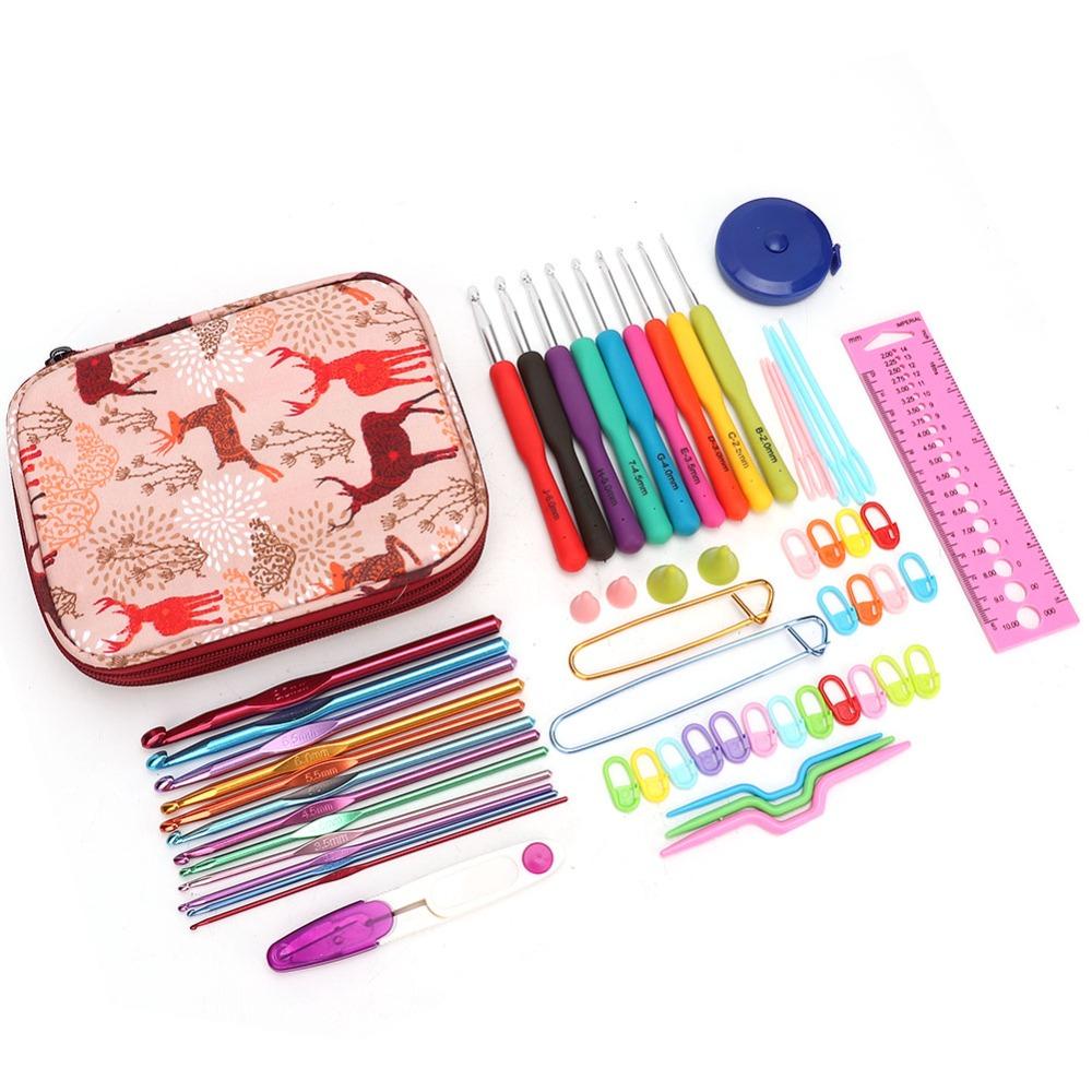 Aluminium Alloy Handle Crochet Hooks Set Storage Case Included Ergonomic Design Crochet Hook Kit TPR Soft Grip DIY Handmake