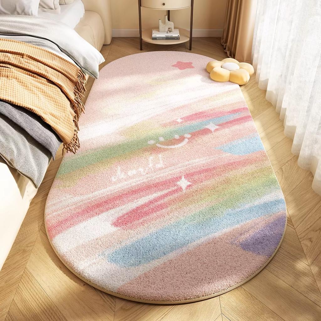 Rainbow imitation cashmere carpet Bedroom Bed Blanket Light Luxury Long Thick Home Mat For Children and Girls Room Carpet