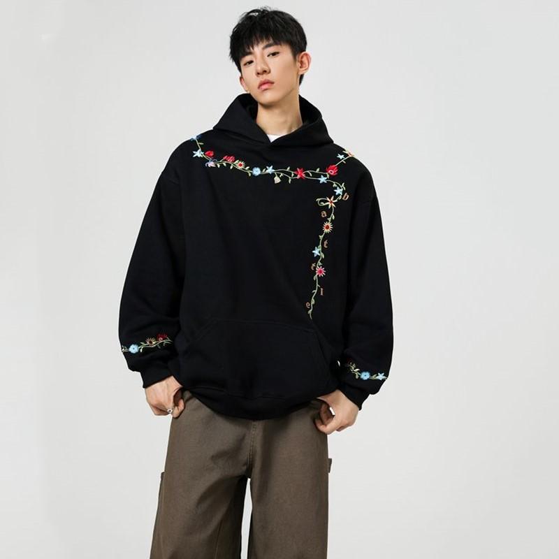 Long Sleeve Oversized Man Hoodies Vintage Floral Casual Loose Spring Autumn Women Pullover Sweatshirt Tops