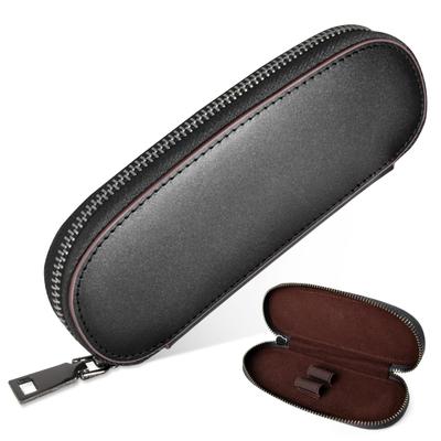 Genuine Leather Pencil Case with Soft Large Slim Stylish Easy Perfect Gift for Men and School Entrance New and 60th Zipper, Leather, Capacity,