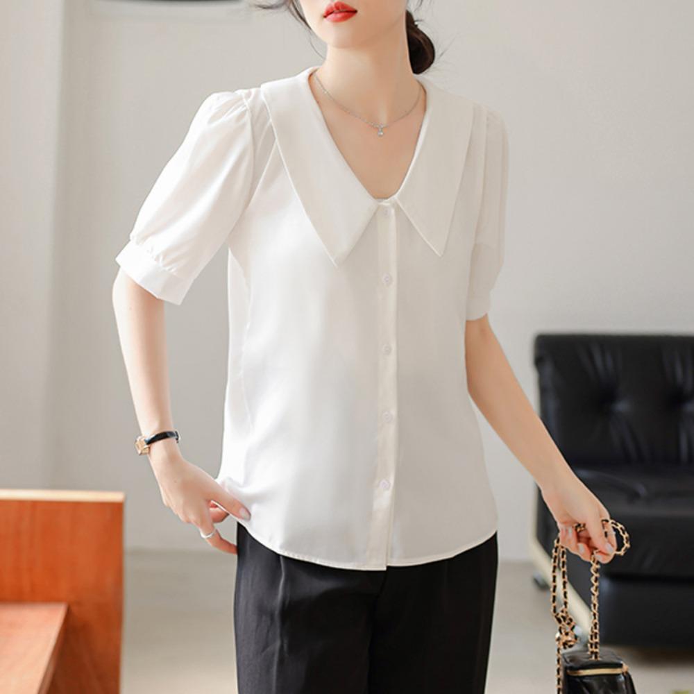 GMXIA Women's Summer White Shirt Temperament Commuter Tops Chic Long Sleeve Blouse