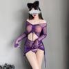 Yi Purple Lingerie Mesh Perspective Pull Pleated Hip Wrap Dress Hot Sexy Uniform Temptation N