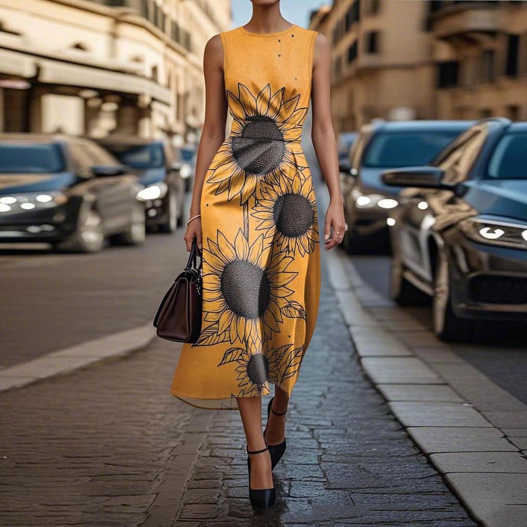 Sleeveless  Boho Dress For Women Casual Loose Fit Summer Sundress Print Dress