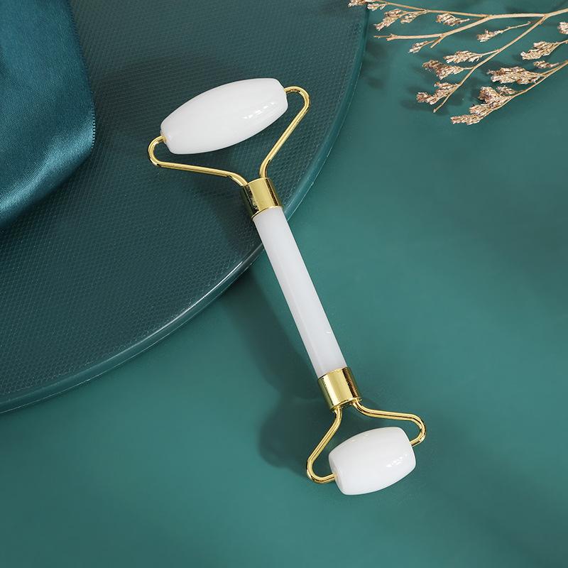 Jade Roller Massager Pink Quartz Roller Home Facial Double Ended Roller Non Resin Gua Sha Massager