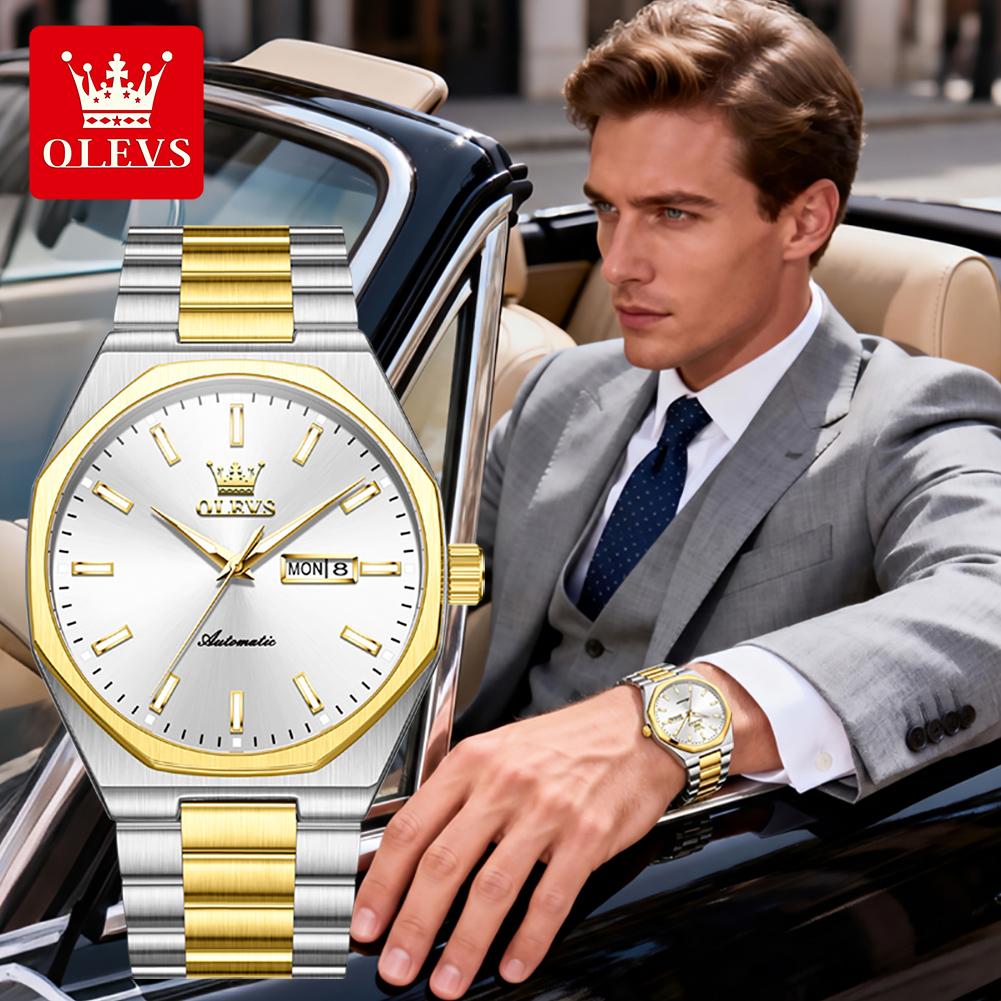 OLEVS New Automatic Man Watch Original Stainless Steel Auto Date Waterproof Luminous Brand Mechanical Watches for Men Gifts 6786