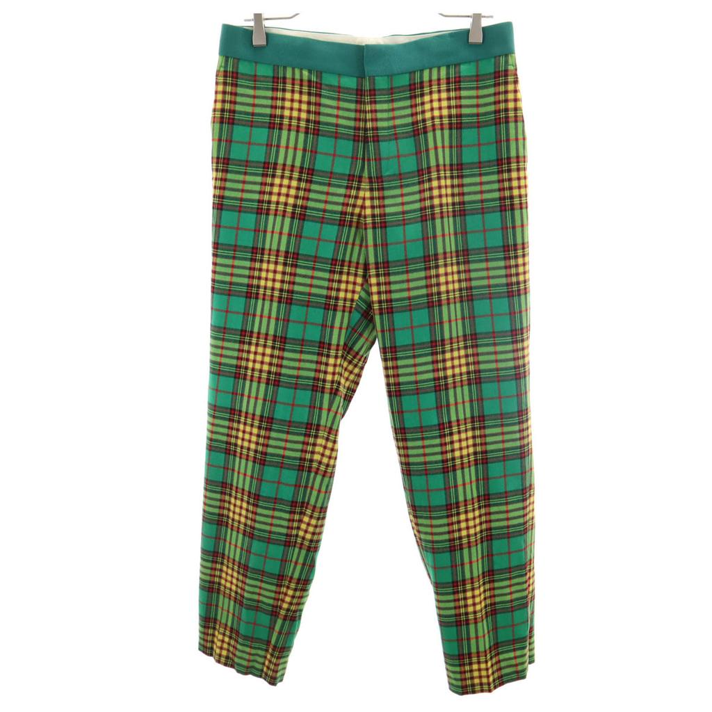 Drawer Wool Made In Japan Check Pattern Tapered Pants 40 Green Women Used