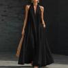 Robes d'été amples à col en V élégantes pour femmes 2026 Nouvelle Robe longue à bretelles au cou Robe trapèze pour fête de vacances Robe mode ample street chic pour jeunes femmes