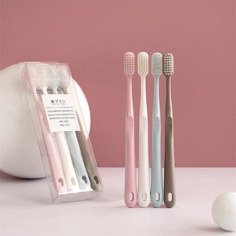 Soft Bristle Adult Manual Toothbrush 4-Pack In Elegant Crystal Box Pastel Muted Tones Daily Oral Care