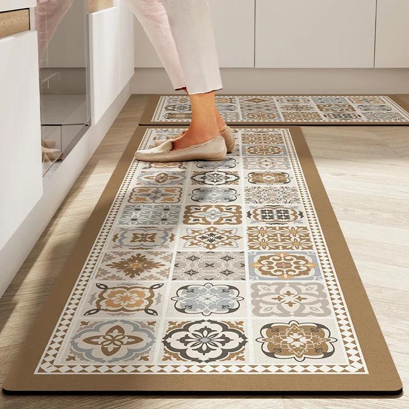 Boho Bloemig Tegel Keukenmat Set, Antislip Water- en Oliebestendig Absorberende Vloermatten voor Keuken en Wasruimte 40x60cm 16x24inch