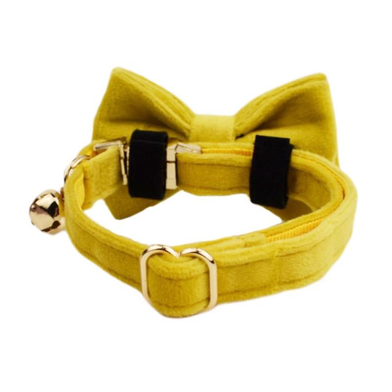 Yellow Velvet Cat Collar With Cute Bell Bow Small Dogs Pet Supplies