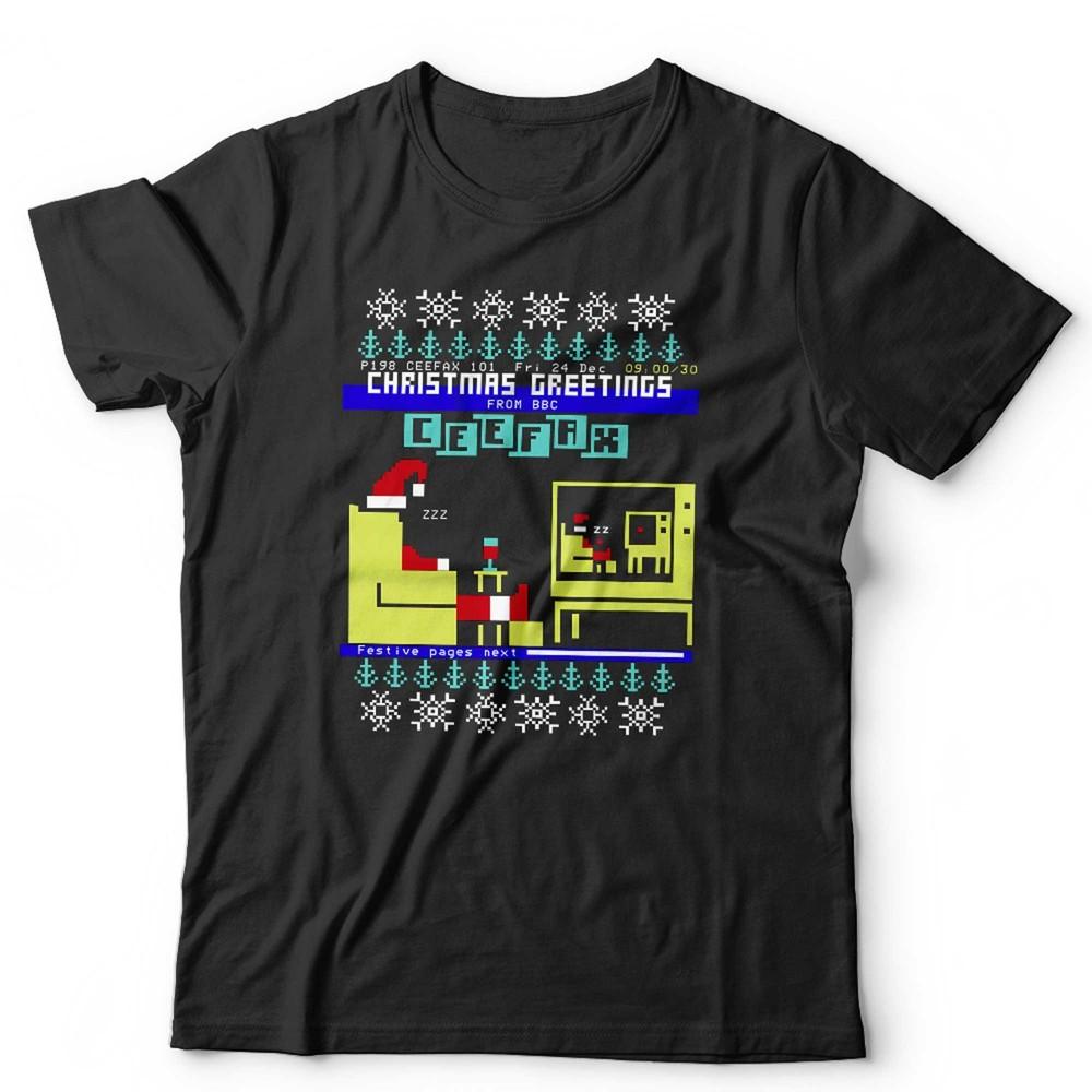 Christmas Ceefax T Shirt Unisex and Kids Funny Retro Vintage TV Festive Xmas Santa