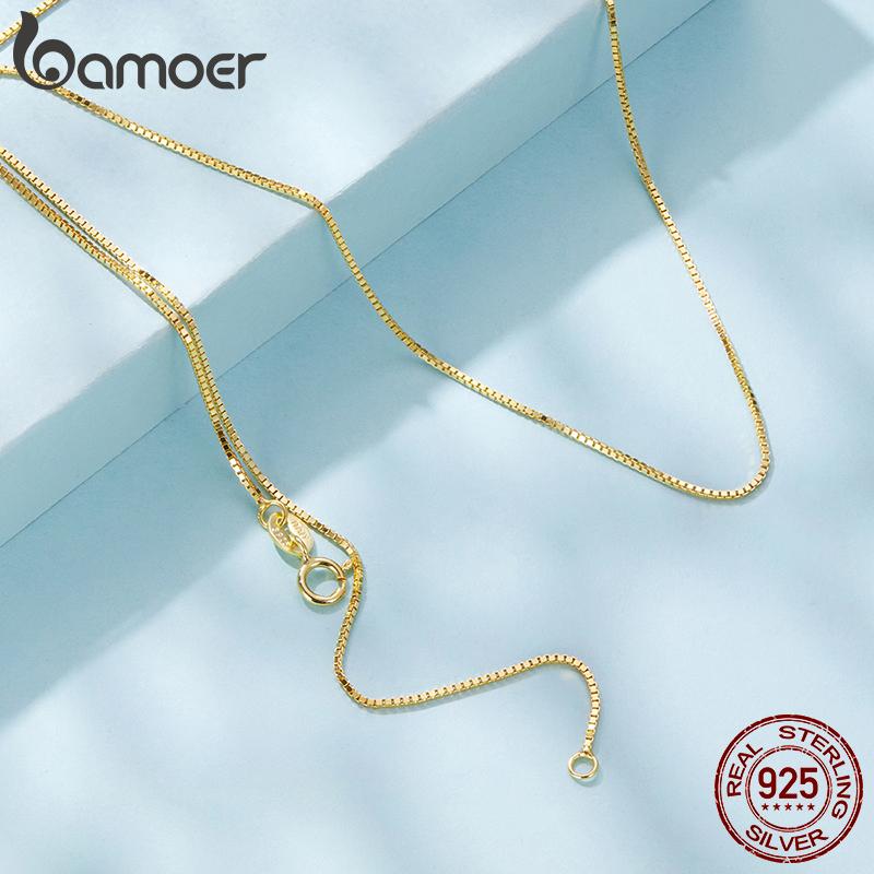 Solid Gold Over 925 Sterling Silver Chain Necklace for Women Teens DIY, 0.8mm Box Chain Super Thin & Strong Basic Chain