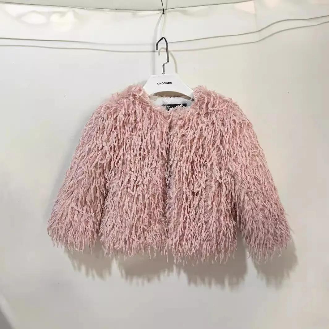 

Осенне-зимнее меховое пальто для девочек, хлопковое пальто, толстый бархат, детская искусственная шуба, детское теплое пальто 100 розовый