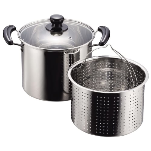 PEARL METAL New Danran H-5876, 22cm Stainless Steel Pasta Pot with Glass Lid, Induction Compatible, Silver