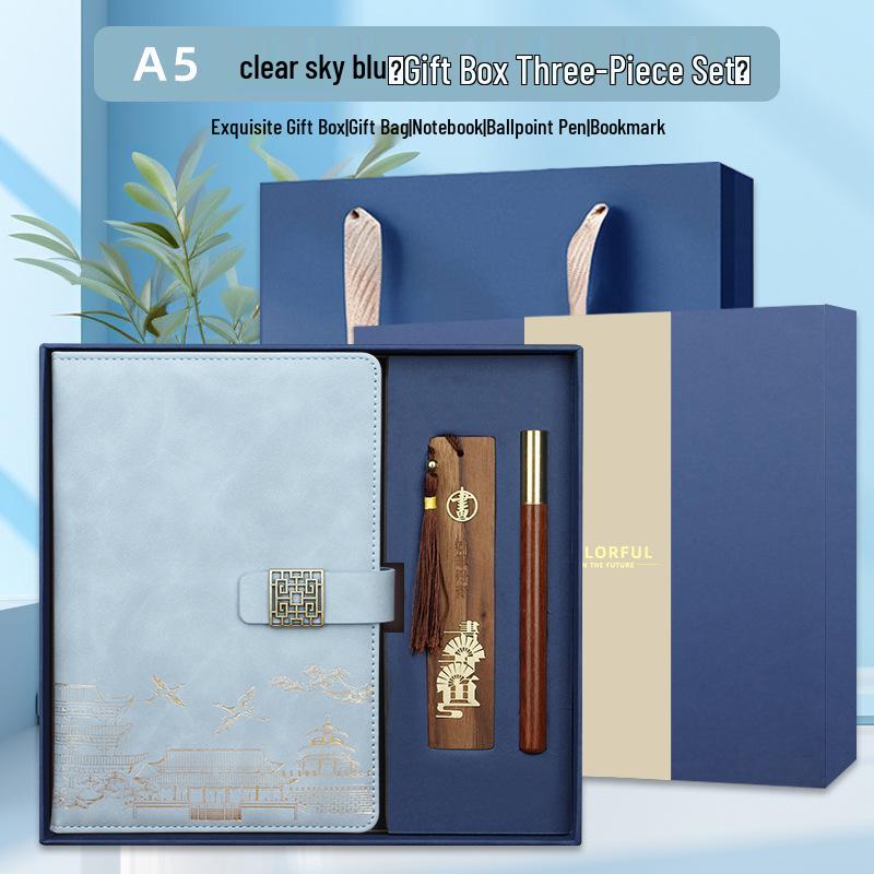 Custom Logo Cultural Creative Notebook & Wooden Bookmark Gift Set