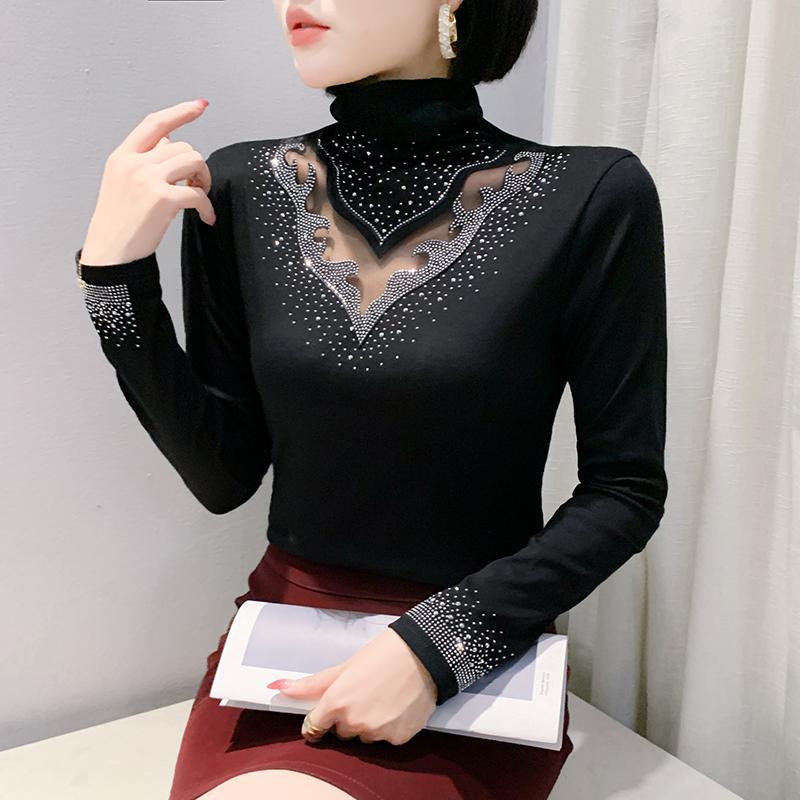 New Winter High Neck Hollow T-shirt Fashionable Slim Fit and Slim Base Shirt for Women