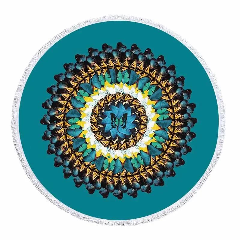 Telo Mare Rotondo Mandala con Frange Microfibra Assorbente Tappetino Copriletto Arazzo Coperta Asciugamano da Piscina da Bagno