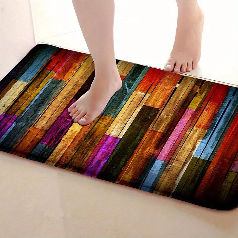 1pc 3D Wooden Striped Rug for Living Room Bedroom Floor Welcome Doormats Carpets Rugs for Home Kitchen Bathroom Mat Decoration