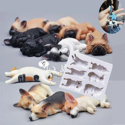 3D Cartoon Sleeping Animal Small Dog Handmade Sugar Flipping Silicone Mold Fox Sand Skin Dog Cat Kitchen Baking Chocolate Mold