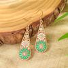 Fashion Ethnic Boho Enamel Flower Long Drop Dangle Earrings For Women Rhinestone Geometric Waterdrop Vintage Wedding Zircon