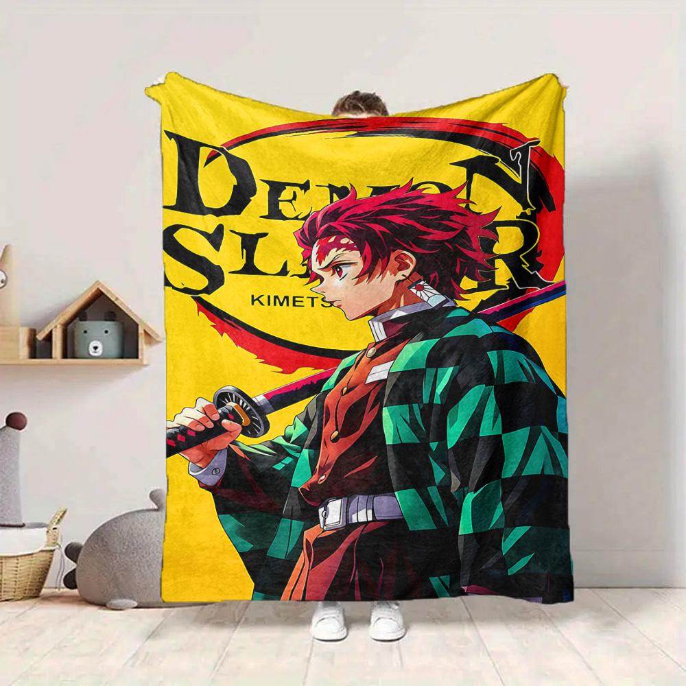 1pc Demon Slayer Flannel Throw Blanket HD Printed Lightweight Soft Warm All Season Blanket for Sofa, Bed, Travel, Camping Machine Washable