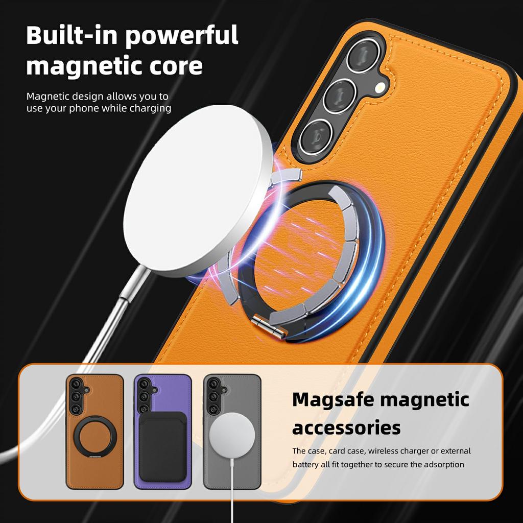 For Samsung Galaxy S25 Case with Ring Kickstand Magnetic Case PU Leather Back Cover