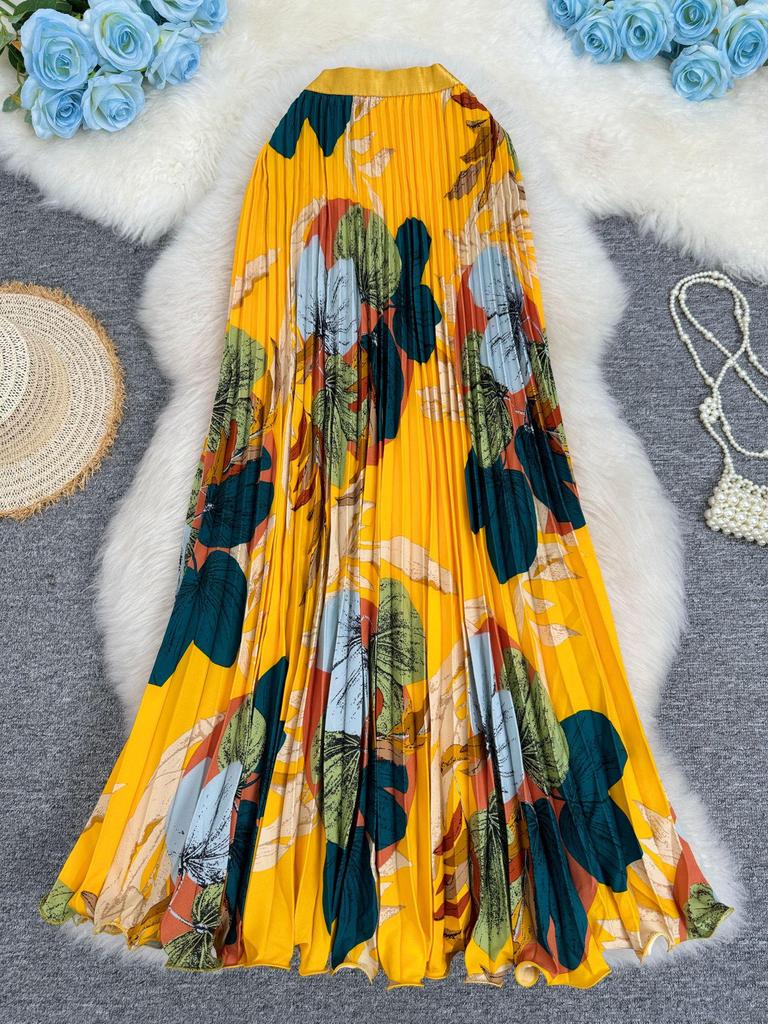 European & South African High-Waisted 3D Printed A-line Midi Skirt for Women