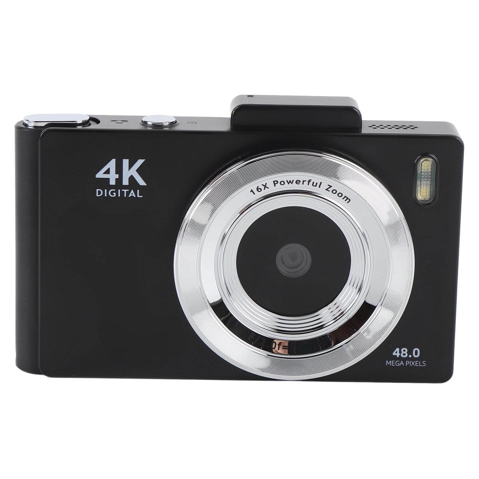 

4K Цифрова камера з передньою та задньою камерою UHD 48 МП 2,8-дюймовий екран 16-кратний цифровий зум Автофокус чорний