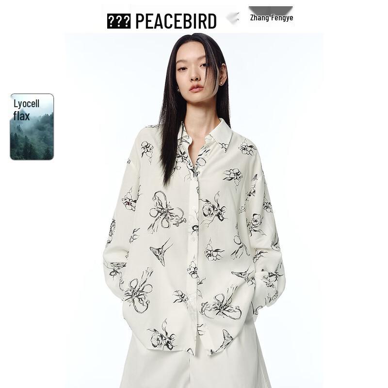 Льняная смесовая рубашка с длинным рукавом Peacebird x Чжан Фэнъе S